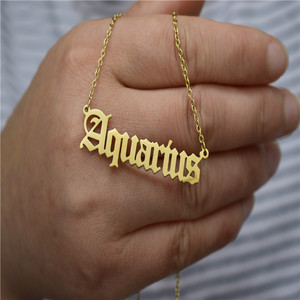 Spot Venta al por mayor Cadena de acero inoxidable Collar del alfabeto del zodiaco Letra inglesa <span class=keywords><strong>antigua</strong></span> Collar de doce constelaciones chapado en oro - Product Image 6