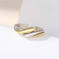 Juego de Anillos Combinados Daidan para Mujer, Dos Tonos, Plata, Chapado en Oro Irregular, Joyería, Anillo Ajustable con Diseño de Onda