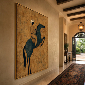 Midnight Wrangler Rustic Wabi Sabi Equestrian Painting On Canvas <b>With</b> <b>Frame</b> Indoor Decor Classic Style Art <b>Print</b> - Product Image 1
