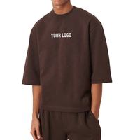 T-shirt personnalisé imprimé pour homme, coupe ample, col rond, manches 3/4, style streetwear décontracté, couleur unie.