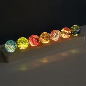 China Supplier Wood Base Holiday Room Decoration Wireless Colorful crystal ball 3d LED Night Light for Christmas Gift