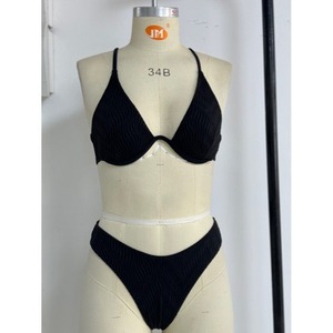 Bikini de Color Sólido Estilo Europeo y Americano 2024, Traje de Baño de Dos Piezas con Tirantes de Textura Irregular Estilo Francés para Mujer - Product Image 2