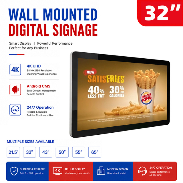 Commercial Android 50 Inch Digital Signage Wall Mount LCD Display 4K CMS Advertising Video Player Screen for Restaurant