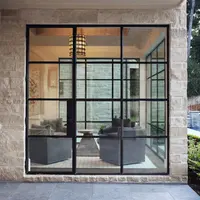 Modern ferforje fransız kapıları iç çelik cam pencereler kapılar ızgara tasarımı ile