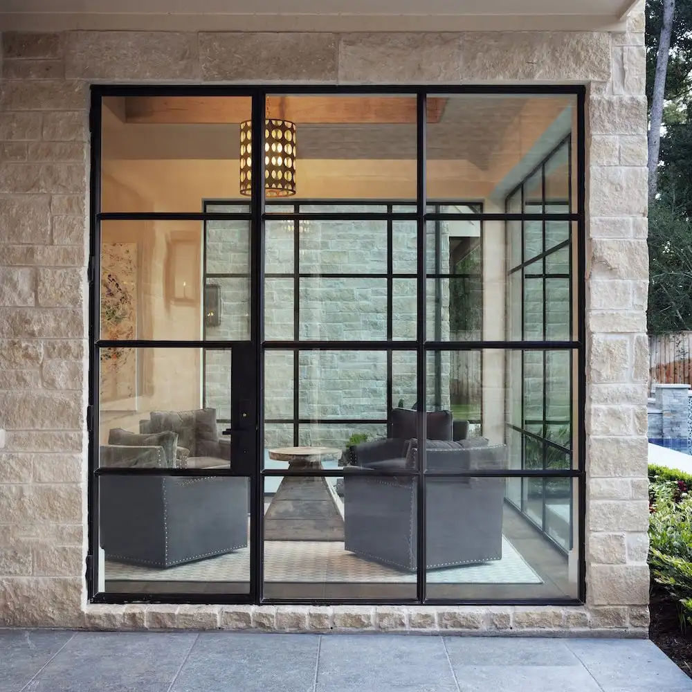 الحديثة المطاوع الحديد أبواب فرنسية الداخلية للصدأ نوافذ من الزجاج الأبواب مع شواء تصميم