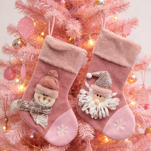 Calcetines Navideños de Felpa Rosa con Muñecos de Nieve 3D, Adornos Colgantes de Piel Sintética Suave para Árbol, Chimenea y Fiestas - Product Image 2