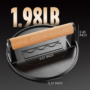 Smash Burger Press Smasher de hierro fundido pre-sazonado Smasher 2 lb Heavy-Duty Grill <span class=keywords><strong>Bacon</strong></span> Meat Press Tool con mango de madera - Product Image 6