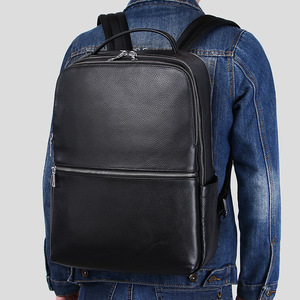 Genuine Leather <b>Backpack</b> For <b>Men</b> <b>Black</b> 20L With USB Business Travel Casual Style Soft Handle Interior Zipper Pocket - Product Image 3