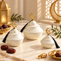 Décoration de l'Aïd Ramadan, Cadeau islamique, Centre de table, Bol à bonbons, Contenant à friandises, Plat à collation avec couvercle, Décoration en forme de croissant de lune et étoile avec pompon