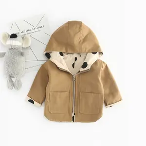 Wholesale 100% cotton spring autumn canvas reversible aside wearing hooded girls boys jacket for children