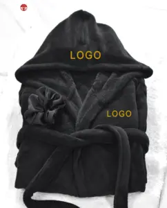 Unisex Designer Logo Custom Luxury Hooded Bathrobe Thick Warm Soft Flannel Made Of Polyester With Pocket For Spa And Hotel Use