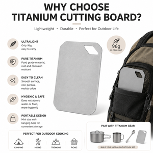 Planche à découper en titane pur 10x15cm, antibactérienne, pour équipement de camping, compatible avec les casseroles empilables, planche de camping en titane - Product Image 6