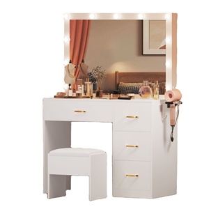 Factory Wholesale Customized Household Bedroom Modern Wood Legs Wooden Dressing <strong>Table</strong> with <strong>Mirror</strong> and Drawers - Product Image 1