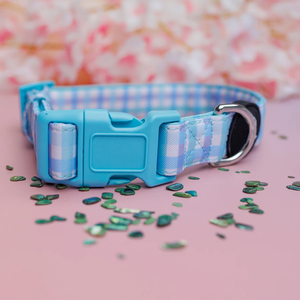 Collier pour chien en toile et néoprène durable, motif vichy bleu aérien, commande en gros, réglable, pour chiens de petite à grande taille - Product Image 3