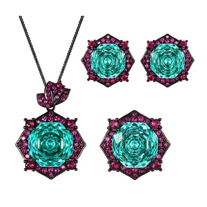 Minimalist Eco-friendly Copper Black Gold Plated 14-10MM Paraiba Zircon Geometric Necklace and <b>Earrings</b> <b>Set</b> for Women - Product Image 1