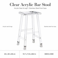 Tabouret de bar transparent en acrylique pour bars à vin, discothèques, hôtels, îlots de cuisine, tabouret de comptoir en acrylique, chaise transparente OEM ODM