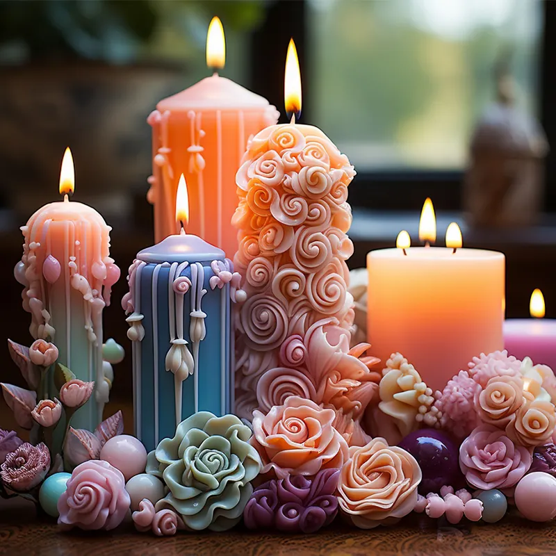 Moldes de silicona personalizados DUMO para hacer velas hechas a mano Diy numerosas flores cilíndricas aromaterapia decoración fuente fábrica
