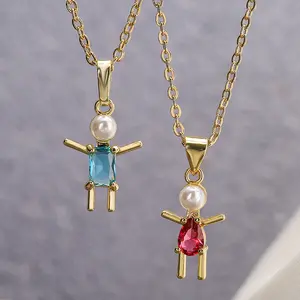 Сладкий темперамент импорт латунь 18k Позолоченные ювелирные изделия дети ожерелье мальчик и девочка