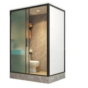 Salle de bain intégrée avec toilettes intégrées 1.5 1.0B Séparation sèche et humide Cadre coulissant carré Châssis en SMC poli Moderne Écologique - Product Image 1