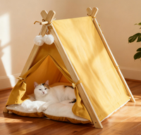 Tente tipi pliable moderne en bois pour chats et petits chiens avec coussin amovible et lavable