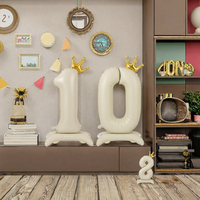 Ballon en aluminium géant beige numéro 10 avec couronne, design autoportant, pour décorations de fête d'anniversaire d'enfants - Vente en gros
