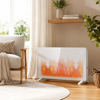 Radiateur électrique à convection 2000W avec effet de flamme 3D, panneau en verre trempé, autoportant et mural pour la maison