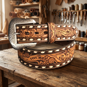 Australian Style Vintage Handcrafted Square Cow Hide Steel Buckle Designer Belt Waterproof High Strength Eco-Friendly Leather - Product Image 1