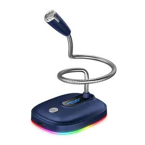 Microphone USB de jeu à condensateur pour enregistrement Microphone multimédia filaire réglable à 360 angles avec lumières colorées