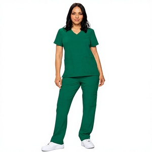Ensemble de tenue médicale unisexe : Haut à col en V et manches courtes, pantalon jogger en tissu extensible avec détection d'aiguilles, pour usage hospitalier, en polyester - Product Image 3