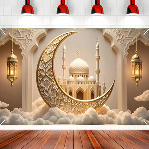 Striscione Eid Mubarak - Decorazioni per Patio in Tessuto di Poliestere, Atmosfera Festiva per <span class=keywords><strong>Feste</strong></span> <span class=keywords><strong>Islamiche</strong></span> - Product Image 1