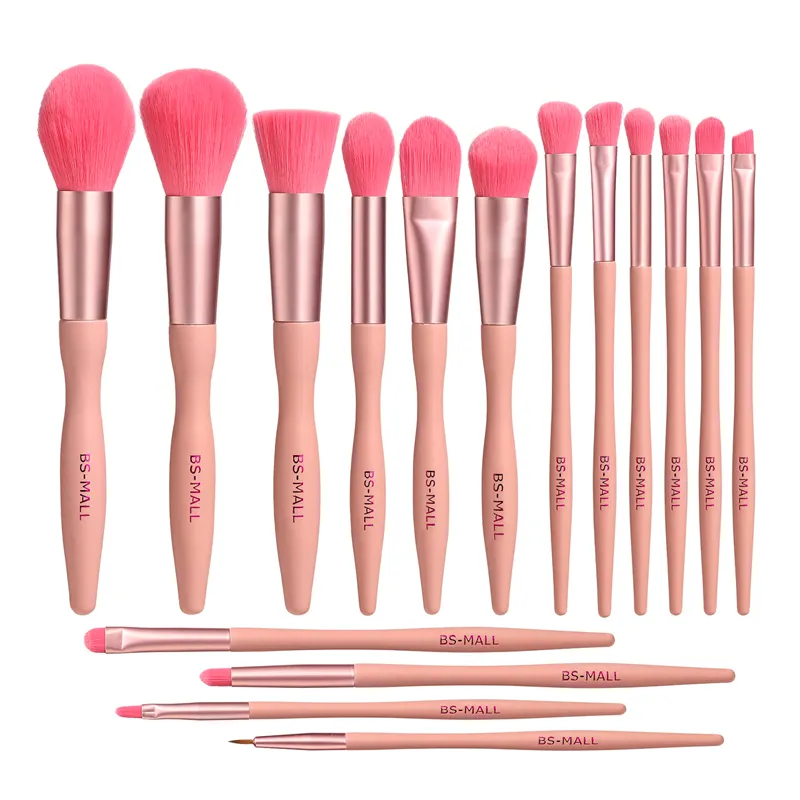 BS-MALL Pink Custom Makeup Brushes 16PCS Synthetic High Quality Make Up Brushes Custom Logo For Women Makeup