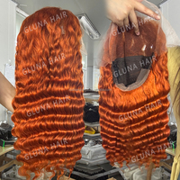 Perruque de cheveux humains bouclés bruts birmans couleur gingembre, densité 250, pré-épilée, avec dentelle frontale HD transparente 13x4, sans colle, vente en gros