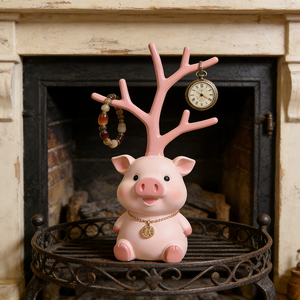 Espositore per Gioielli in Resina a Forma di Maialino Rosa con Corna - Design Animale Affascinante, Organizzatore Decorativo per Orecchini, Collane e Esposizioni da Toeletta - Product Image 2