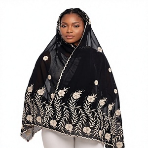 Chal con borde floral al por mayor, de algodón voile, bordado festoneado, pedido a granel, para mujer, OEM ODM personalizado - Product Image 1