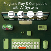 B.O.W Compact Multimedia Sensitive Round Keycaps Keyboard Combo Portable USB Wireless Mouse and Keyboard Set