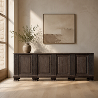 Buffet de luxe en chêne noir massif à 4 portes, avec panneaux cannelés, pour salle à manger d'hôtel ou rangement domestique