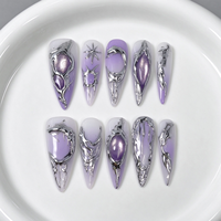 Patchs de manucure en métal texturé lilas dégradé, faits à la main, ongles transparents effet blush, ongles personnalisables pour usage professionnel