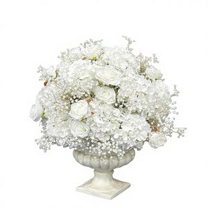 Centro de Mesa de Rosas Blancas Artificiales de Seda Realistas al por Mayor de Promise Factory, Bola de Flores de Baby Breath para Banquetes, Día de la Madre - Product Image 1