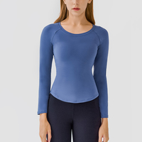 OEM ODM Ioga Logotipo personalizado Ropa de yoga Respetuoso con la piel Deportes Fitness Top Mujeres Camisetas de Yoga de manga larga