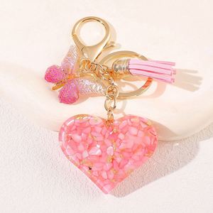 Fashionable Resin Heart Pendant Keychain with Butterfly Fringe for Love Design Women Students Couples Bag/Key Hanging Ornament - Product Image 3