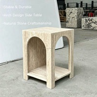 Table d'appoint carrée sur mesure en travertin avec étagère inférieure, meuble d'appoint pour villa moderne, hall d'hôtel, décoration intérieure résidentielle