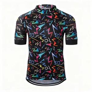 Maillot de cyclisme unisexe à manches courtes, imprimé géométrique coloré vintage, respirant et à séchage rapide, pour le cyclisme sur route - Product Image 1