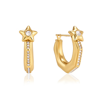J&D Aros de Oro de 18K y Acero Inoxidable en Forma de U con Estrella y Circonitas Blancas, Joyería Femenina Minimalista, Hipoalergénica y Elegante