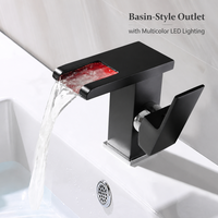 Robinet de cuisine en laiton massif, finition noire, monocommande à montage sur plan, lumière LED multicolore, mitigeur de sortie d'eau haut de gamme