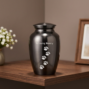 Black Metal Pet Urn Cremation Keepsake Ash Container Tabletop <b>Memorial</b> Indian Home Crafts American Style 200 Cubic Inch - Product Image 1