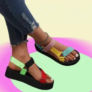 Summer new Cross-border one-line buckle women's slides sponge bottom open toe cloth plus-size beach sandals