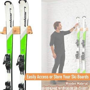 Support mural en bois pour skis, à une seule couche, pour garage, snowboard, longboard - Product Image 3