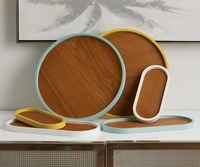 Plateau pouf poli à la main plateaux de service décoratifs en bois MDF plateau ovale en bois laqué