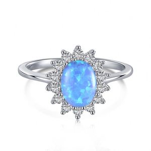 Dylam Trendy Fine Jewelry 925 Sterling <b>Silver</b> Rhodium Plated White Blue 5A Cubic Zirconia Synthetic <b>Opal</b> <b>Rings</b> - Product Image 1