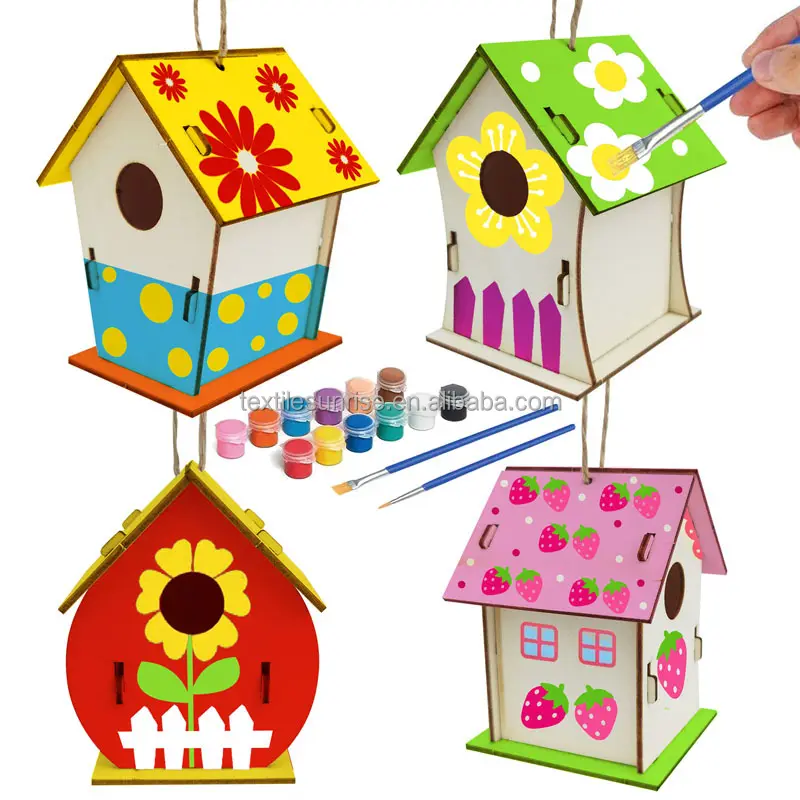 Artesanato de pássaros diy, kit para crianças 4-8, diy, casa de pássaros, kit de construção e pintura de casa, artes de madeira, diy, casa de pássaros, kits de carrilhão